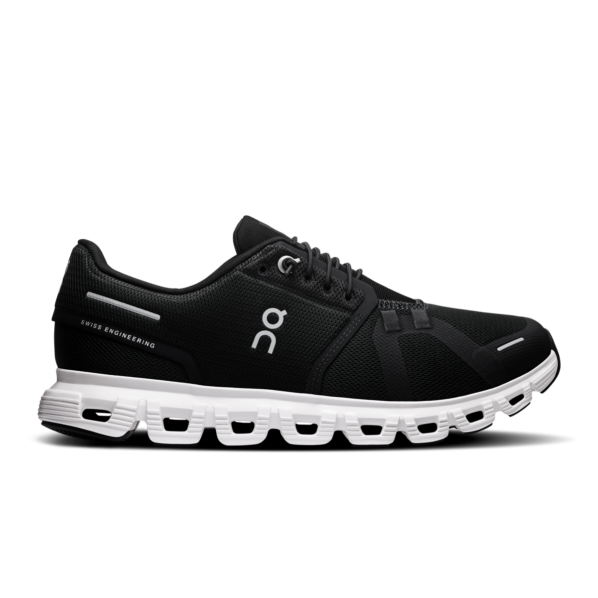Black On Cloud 6 running shoe with a breathable mesh upper and signature white cushioned CloudTec sole.