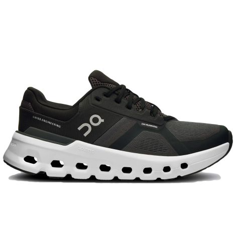 Black On Cloudrunner running shoe with a breathable mesh upper and a thick, white cushioned CloudTec sole.