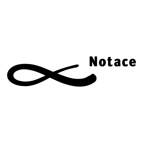 Minimalist black Notace logo featuring a stylized infinity loop symbol on a clean white background.