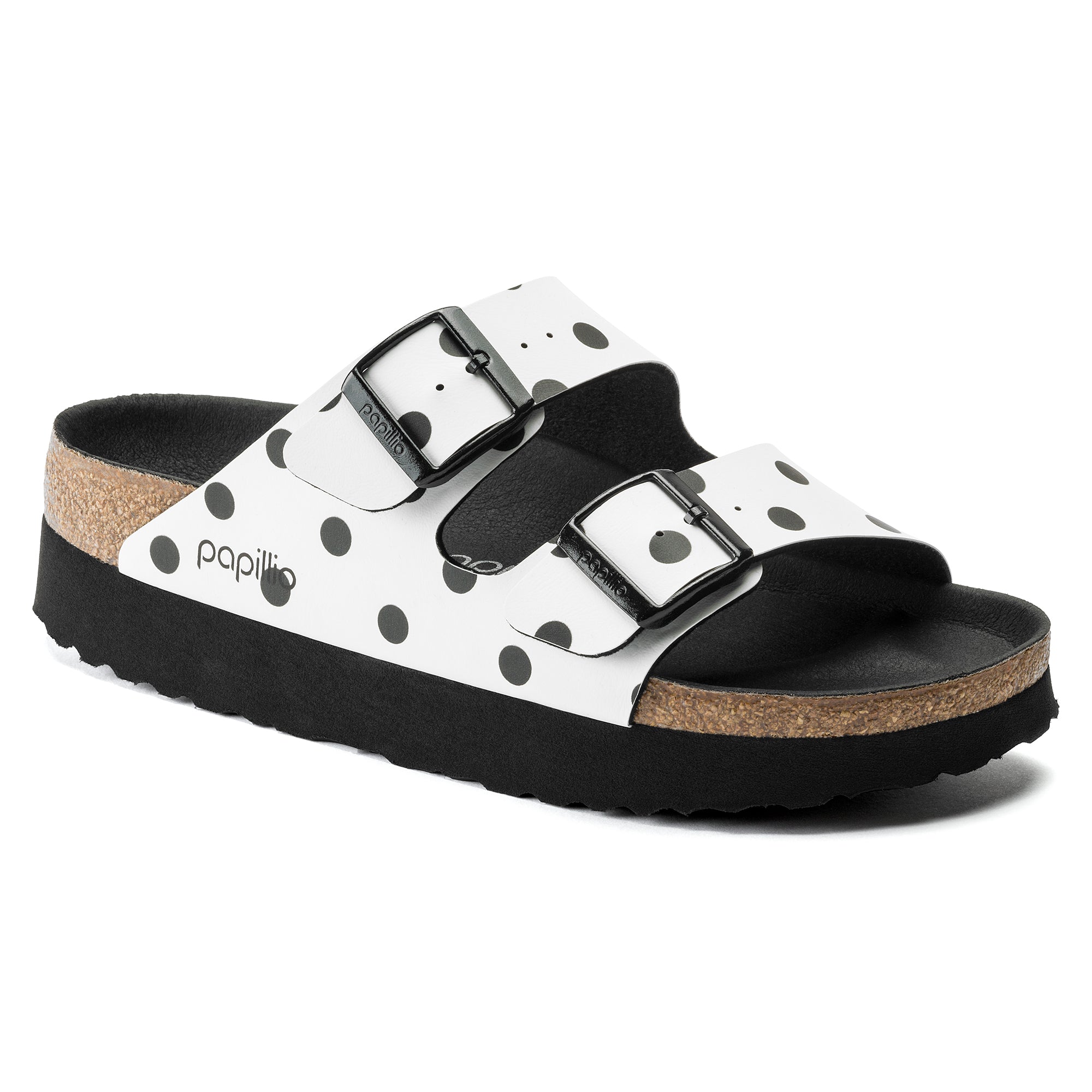 Birkenstock Arizona Platform Birko-Flor in White Black Dots Women's Footwear