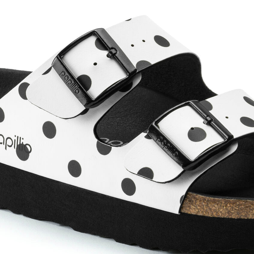 Birkenstock Arizona Platform Birko-Flor in White Black Dots Women's Footwear