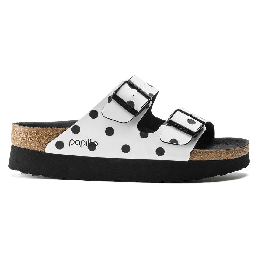 Birkenstock Arizona Platform Birko-Flor in White Black Dots Women's Footwear