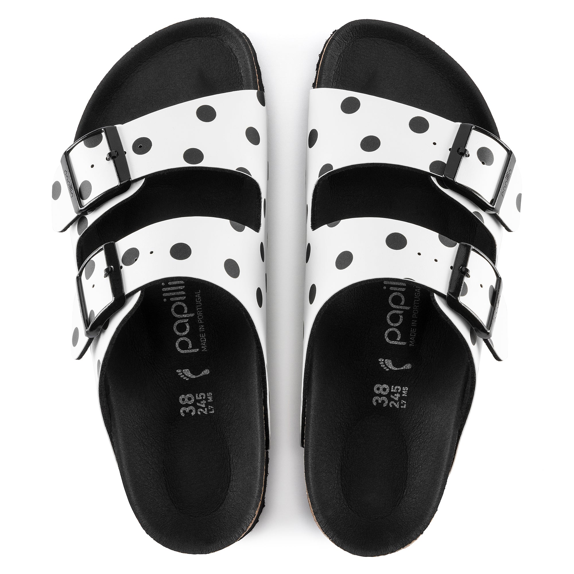 Birkenstock Arizona Platform Birko-Flor in White Black Dots Women's Footwear