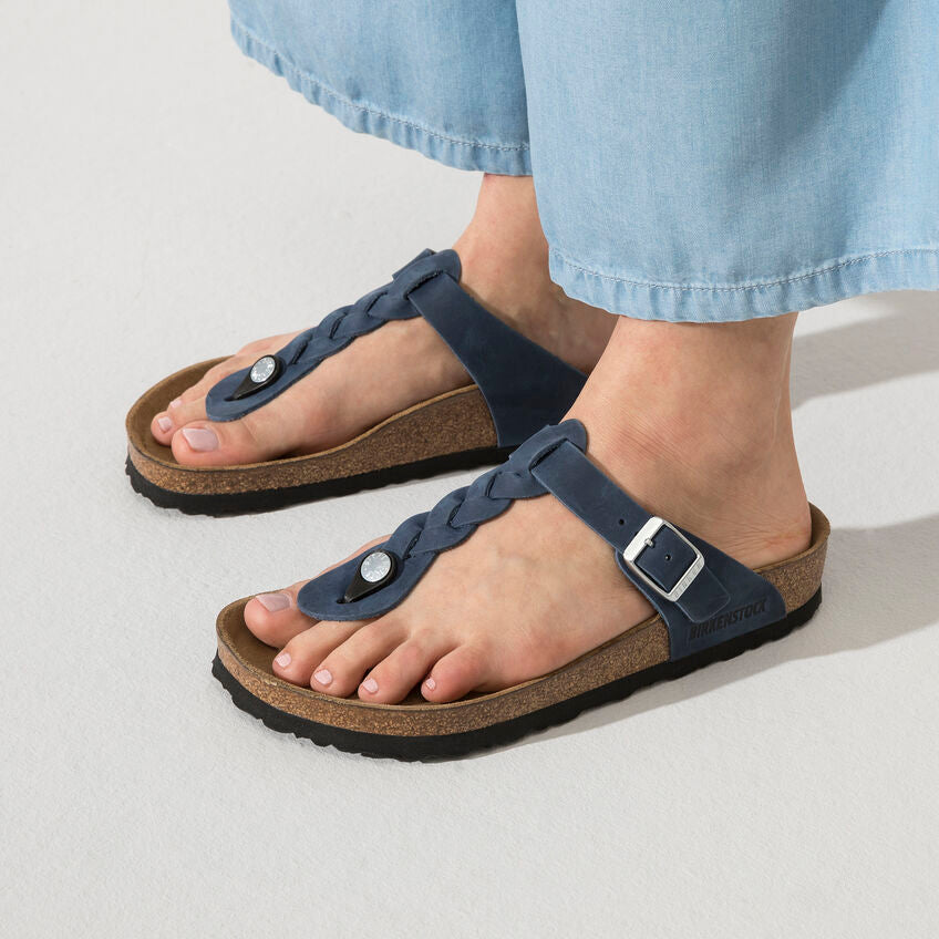 Birkenstock Gizeh Braided Oiled Leather in Navy Shoes