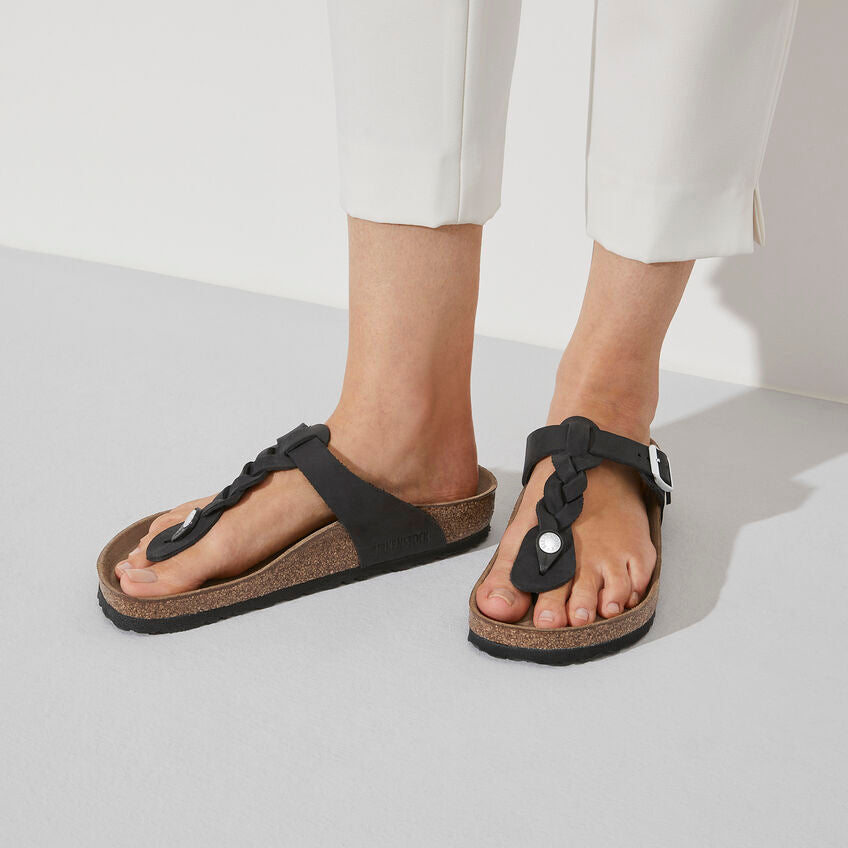 Birkenstock Gizeh Braid Oiled Leather Sandal in Black Women's Footwear
