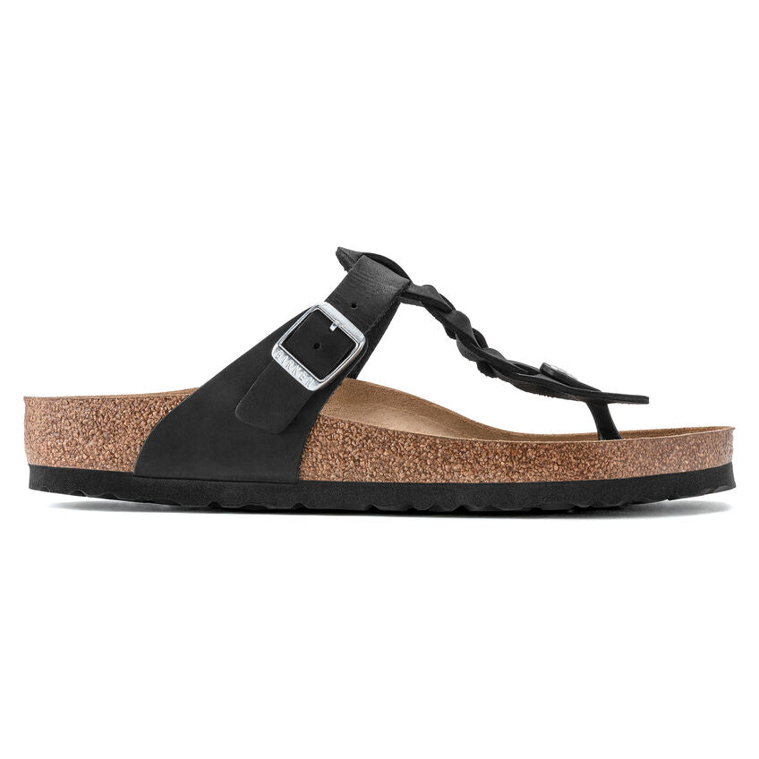 Birkenstock Gizeh Braid Oiled Leather Sandal in Black Women's Footwear