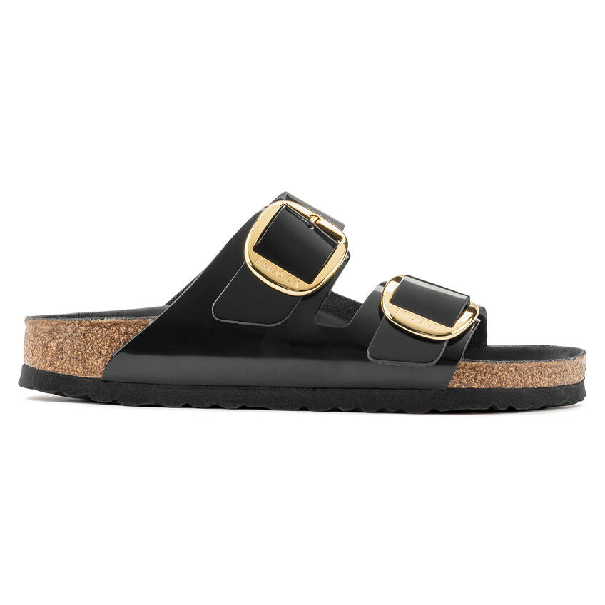 Birkenstock Arizona Big Buckle Natural Leather Patent in High Shine Black Women's Footwear