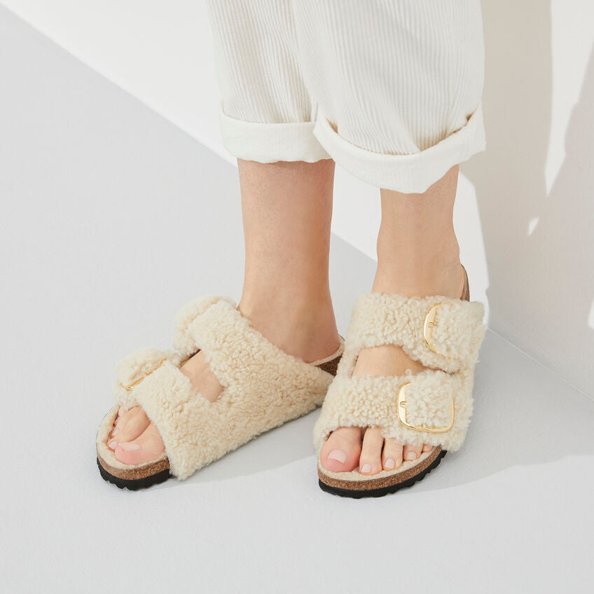 Birkenstock Arizona Big Buckle Shearling in Teddy Eggshell Women's Footwear