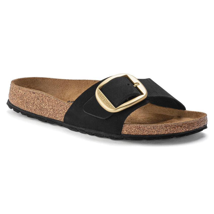 Birkenstock Madrid Big Buckle Nubuck Leather in Black Shoes