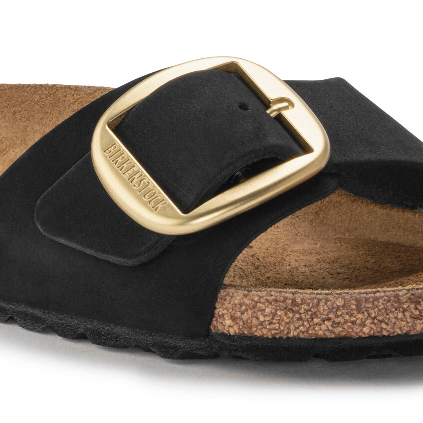 Birkenstock Madrid Big Buckle Nubuck Leather in Black Shoes