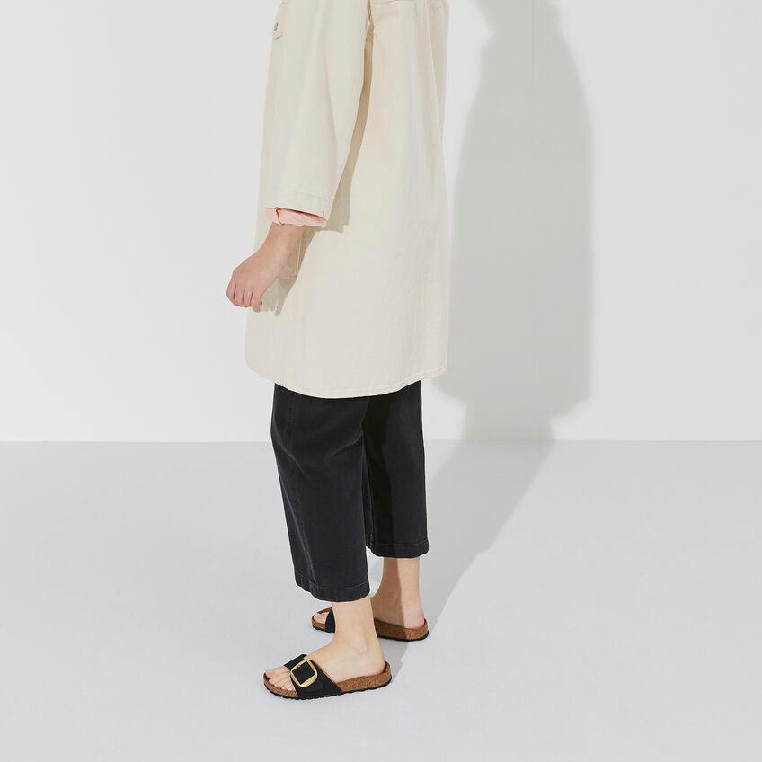 Birkenstock Madrid Big Buckle Nubuck Leather in Black Shoes