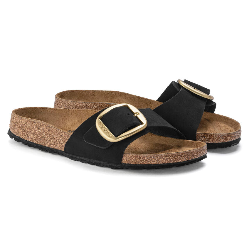 Birkenstock Madrid Big Buckle Nubuck Leather in Black Shoes