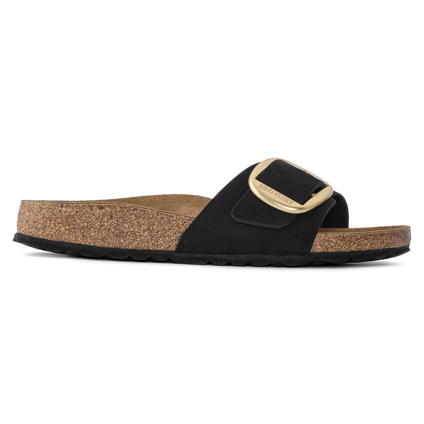 Birkenstock Madrid Big Buckle Nubuck Leather in Black Shoes