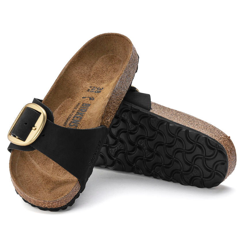 Birkenstock Madrid Big Buckle Nubuck Leather in Black Shoes