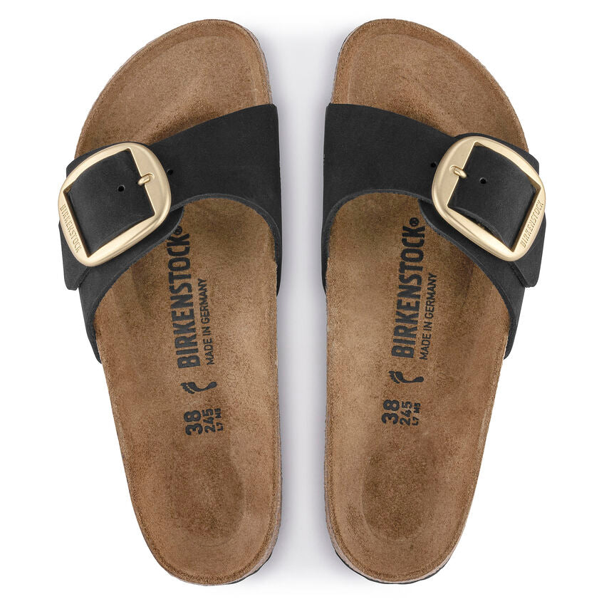 Birkenstock Madrid Big Buckle Nubuck Leather in Black Shoes