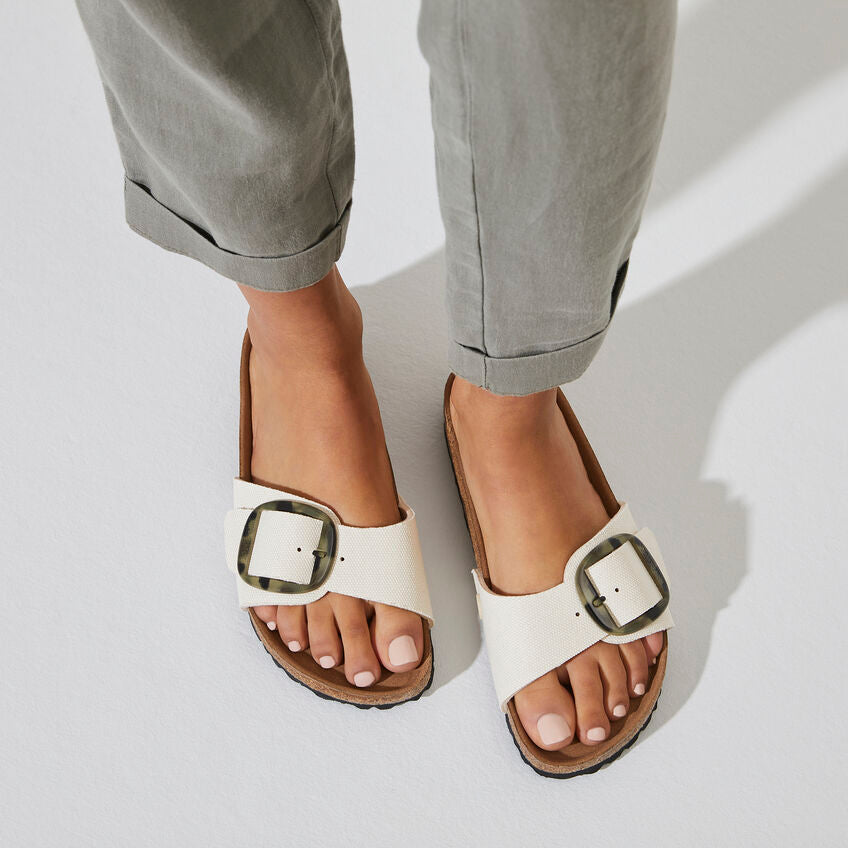 Birkenstock Madrid Vegan Big Buckle Textile in Eggshell Women's Footwear