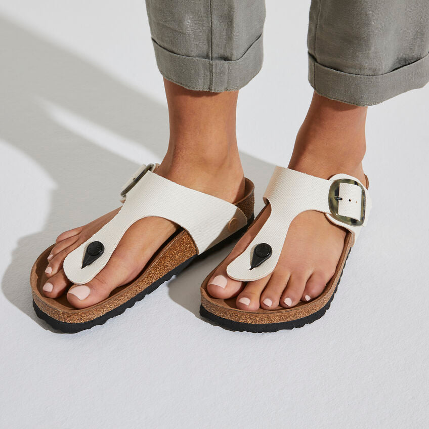 Birkenstock Gizeh Vegan Big Buckle Textile in Eggshell Women's Footwear