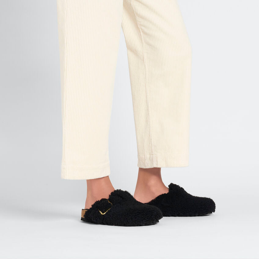 Birkenstock Boston Big Buckle Shearling in Black Gold Women's Footwear