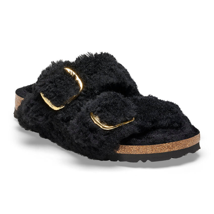 Birkenstock Arizona Big Buckle Shearling in Teddy Black Gold Women's Footwear