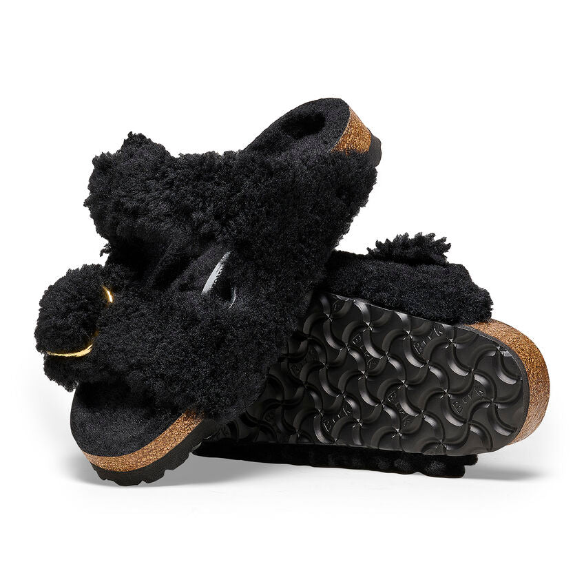 Birkenstock Arizona Big Buckle Shearling in Teddy Black Gold Women's Footwear