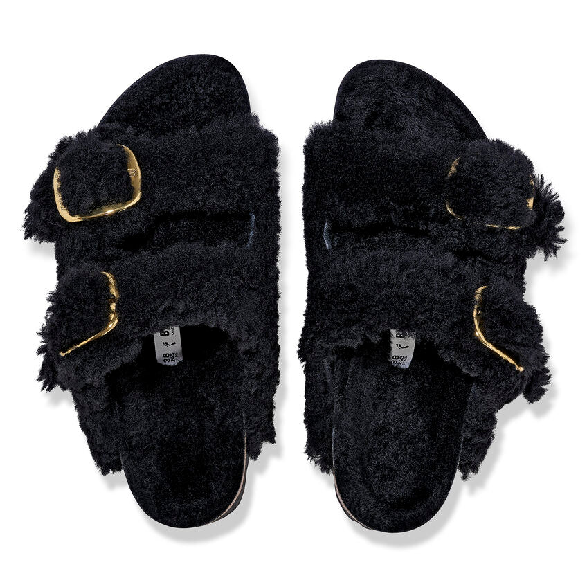 Birkenstock Arizona Big Buckle Shearling in Teddy Black Gold Women's Footwear