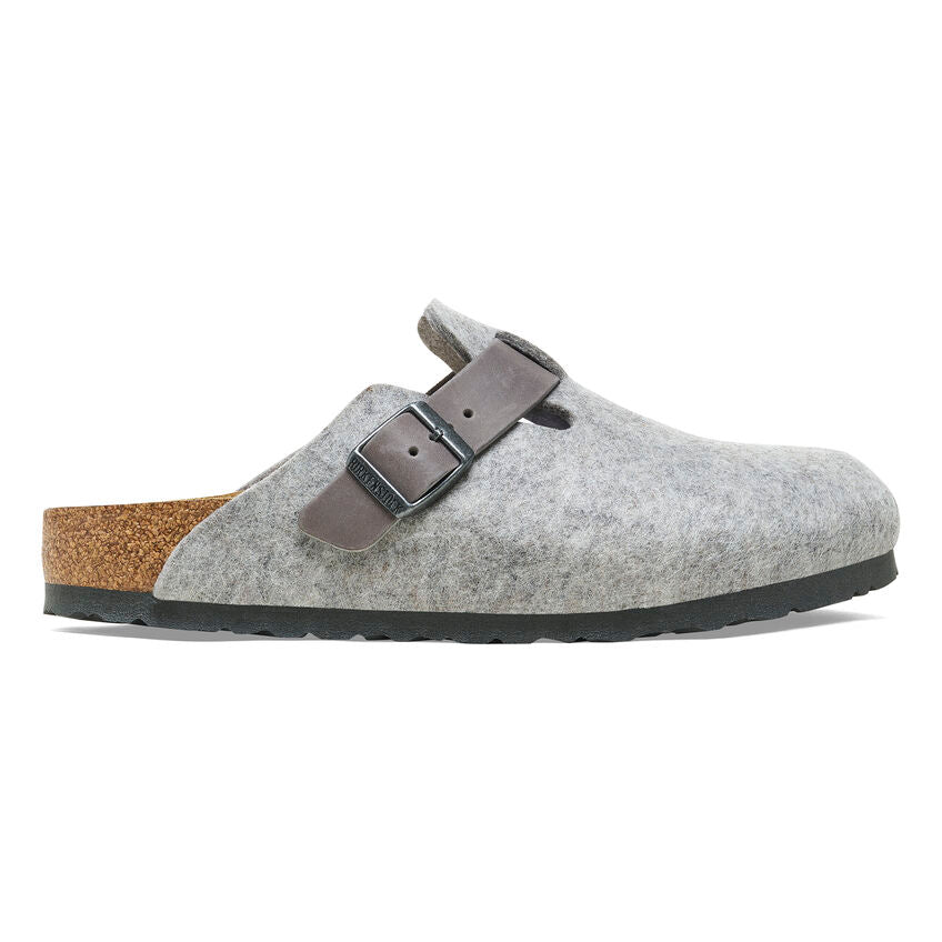 Birkenstock Boston Natural Leather/Felt in Light Grey Unisex Footwear