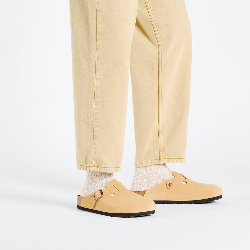Birkenstock Boston Suede Leather Clog in Latte Cream Unisex Footwear
