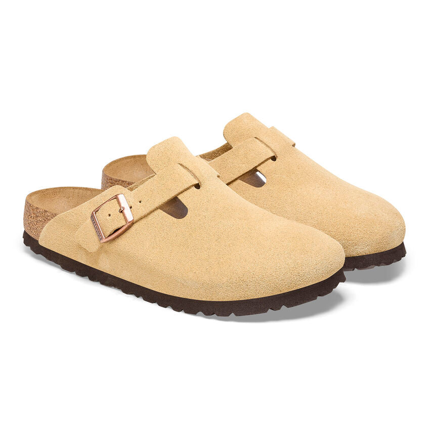 Birkenstock Boston Suede Leather Clog in Latte Cream Unisex Footwear