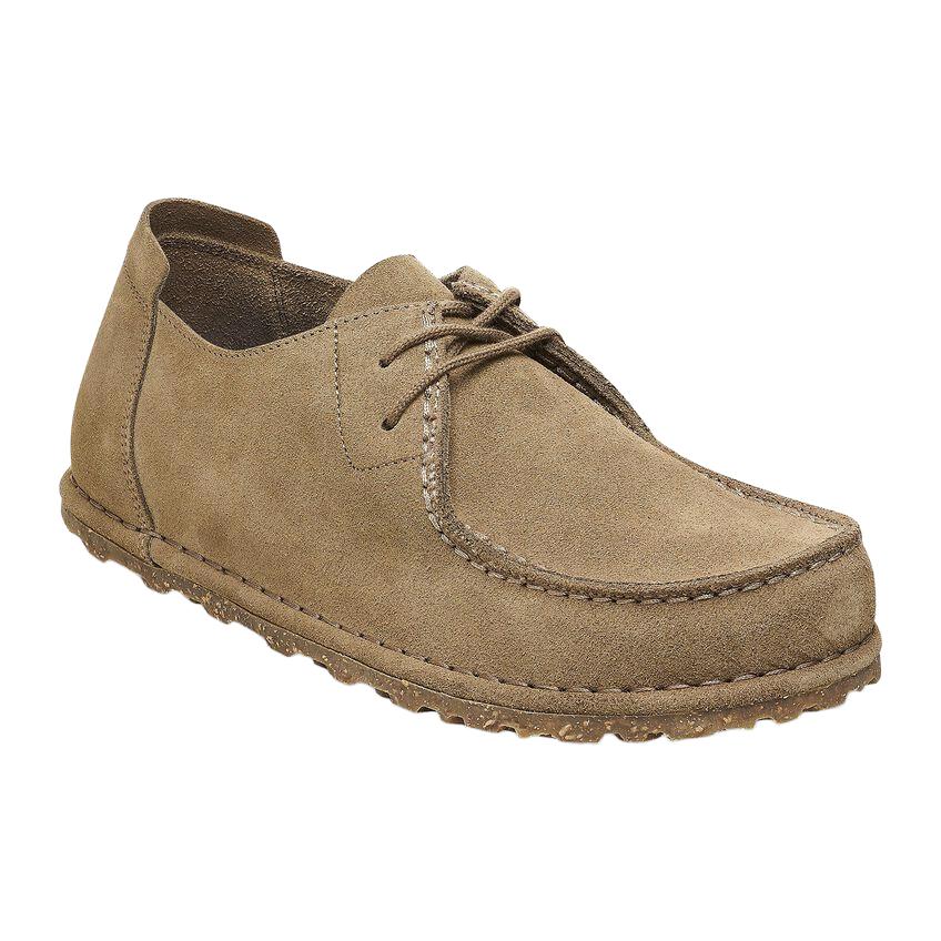 Birkenstock Men's Utti Lace Suede Leather in Gray Taupe-Footprint USA
