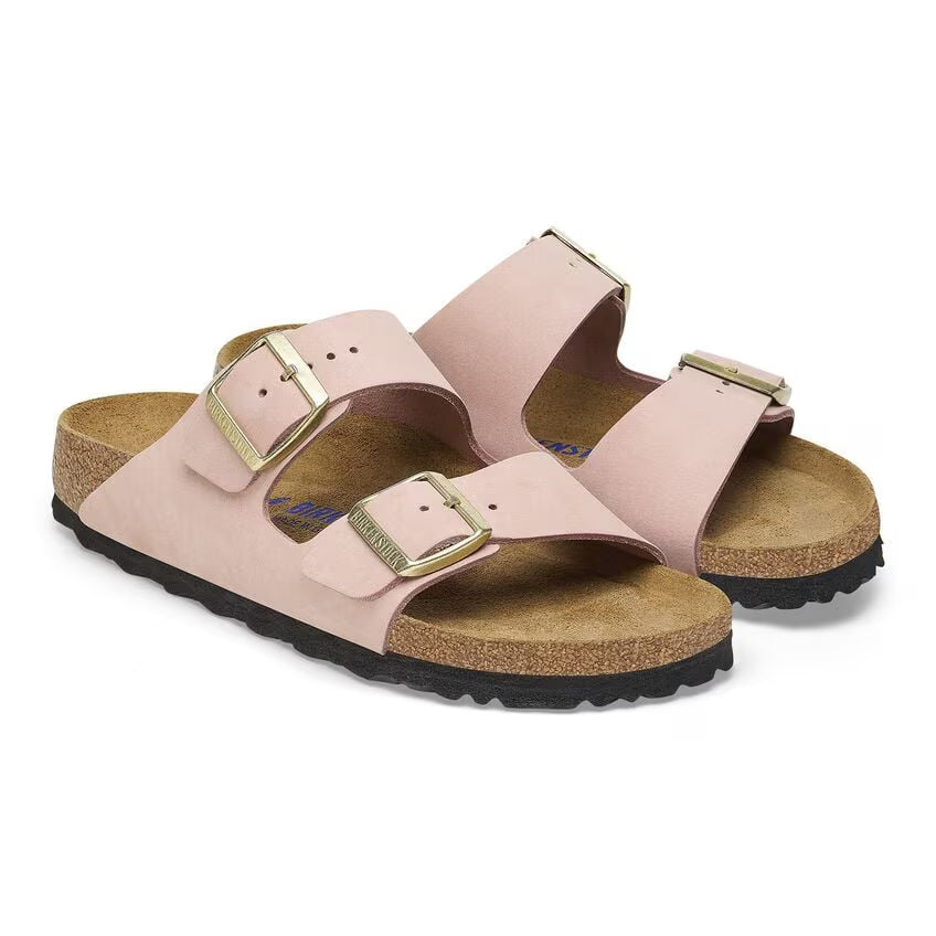 Birkenstock Arizona Soft Footbed Nubuk Leather in Soft Pink