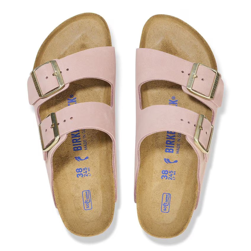 Birkenstock Arizona Soft Footbed Nubuk Leather in Soft Pink