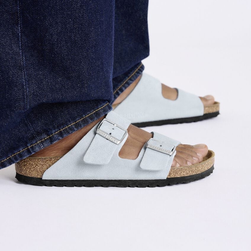 Birkenstock Arizona Suede Leather in Baby Blue-Footprint USA