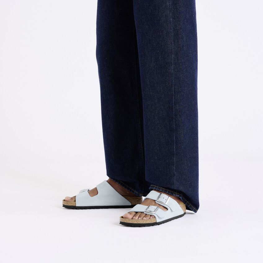 Birkenstock Arizona Suede Leather in Baby Blue-Footprint USA