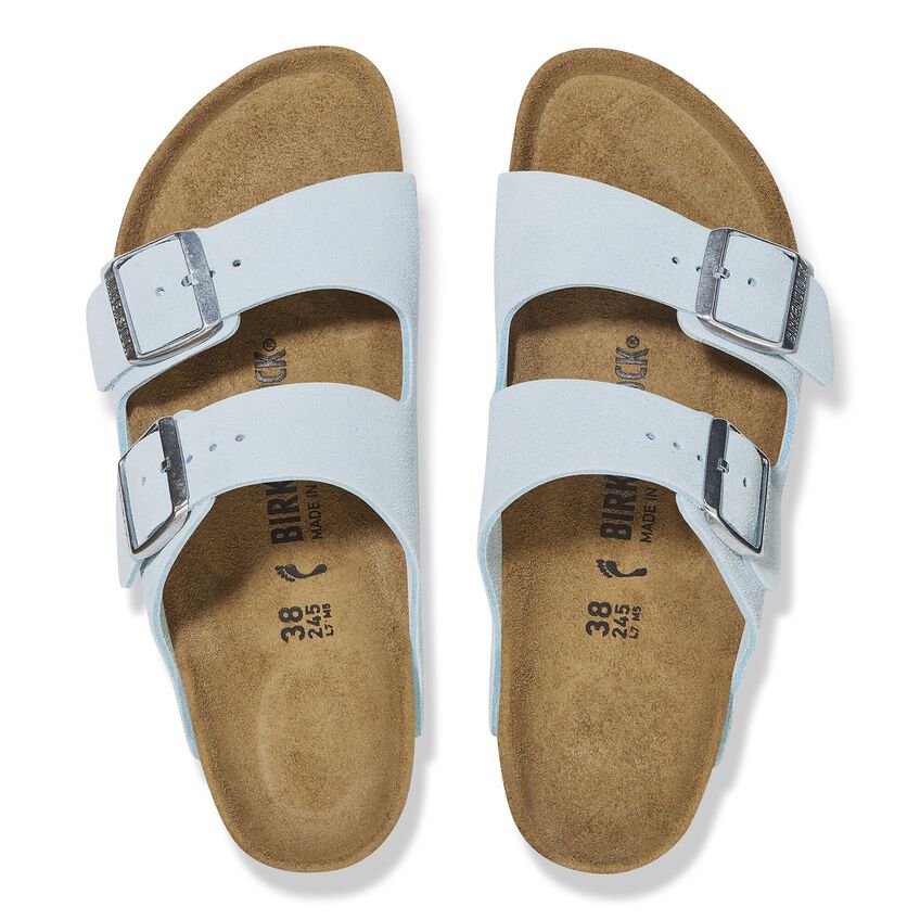 Birkenstock Arizona Suede Leather in Baby Blue-Footprint USA