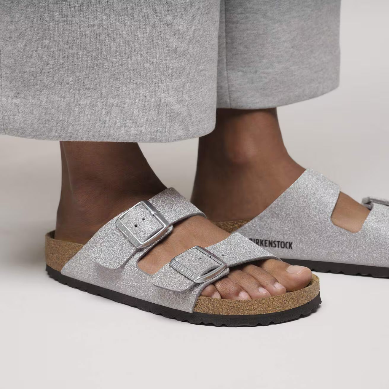Birkenstock Arizona Synthetics in Shiny Glitter Silver