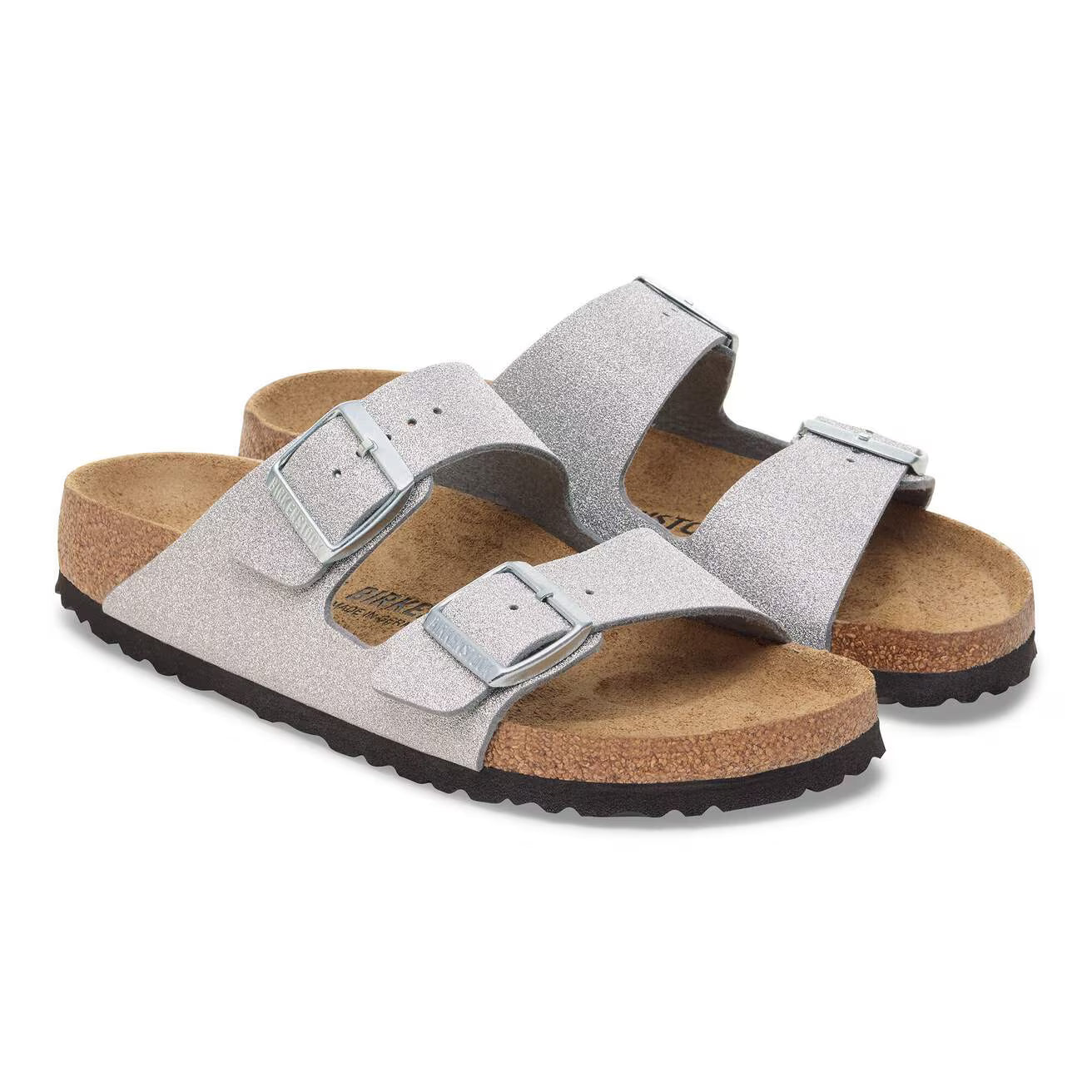 Birkenstock Arizona Synthetics in Shiny Glitter Silver