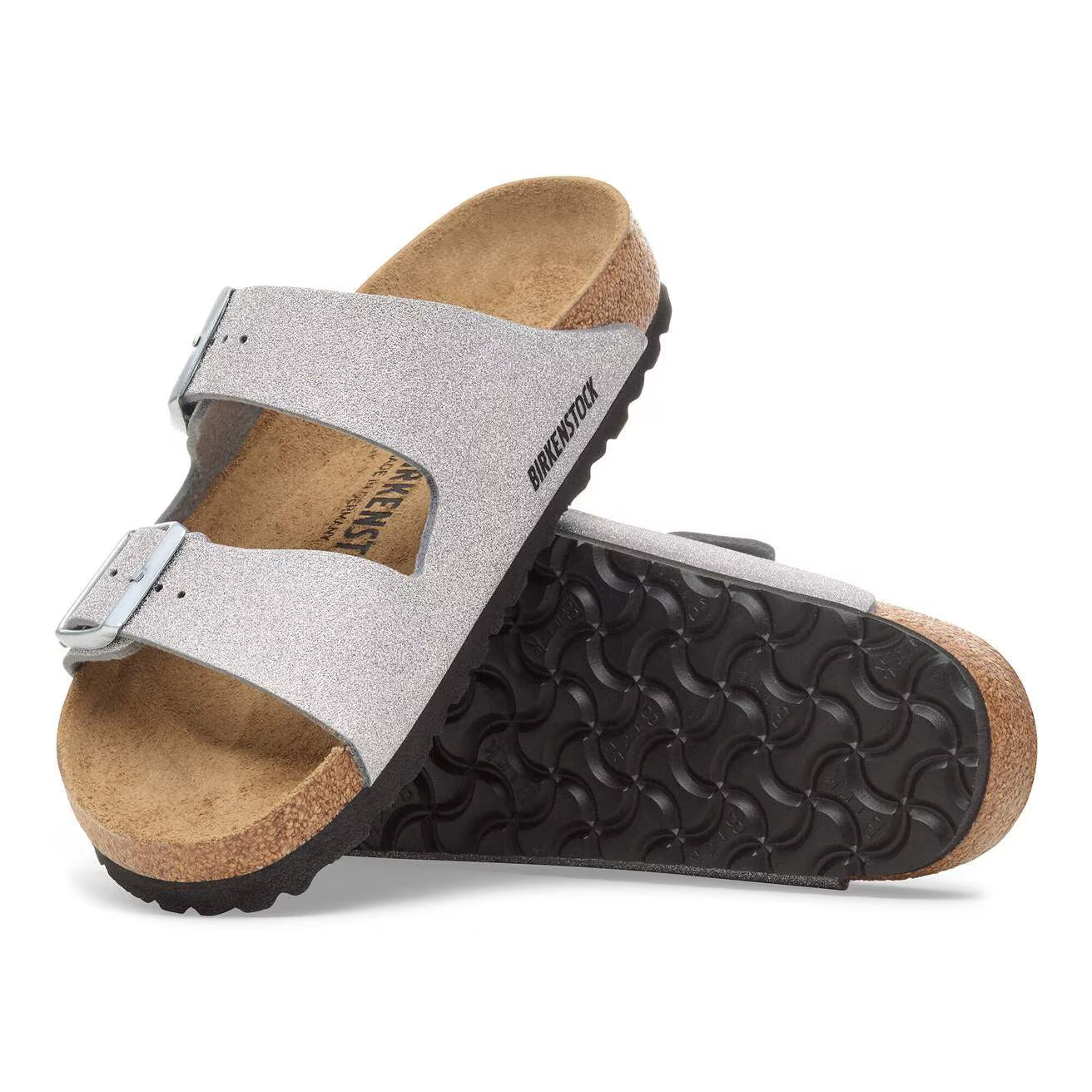 Birkenstock Arizona Synthetics in Shiny Glitter Silver
