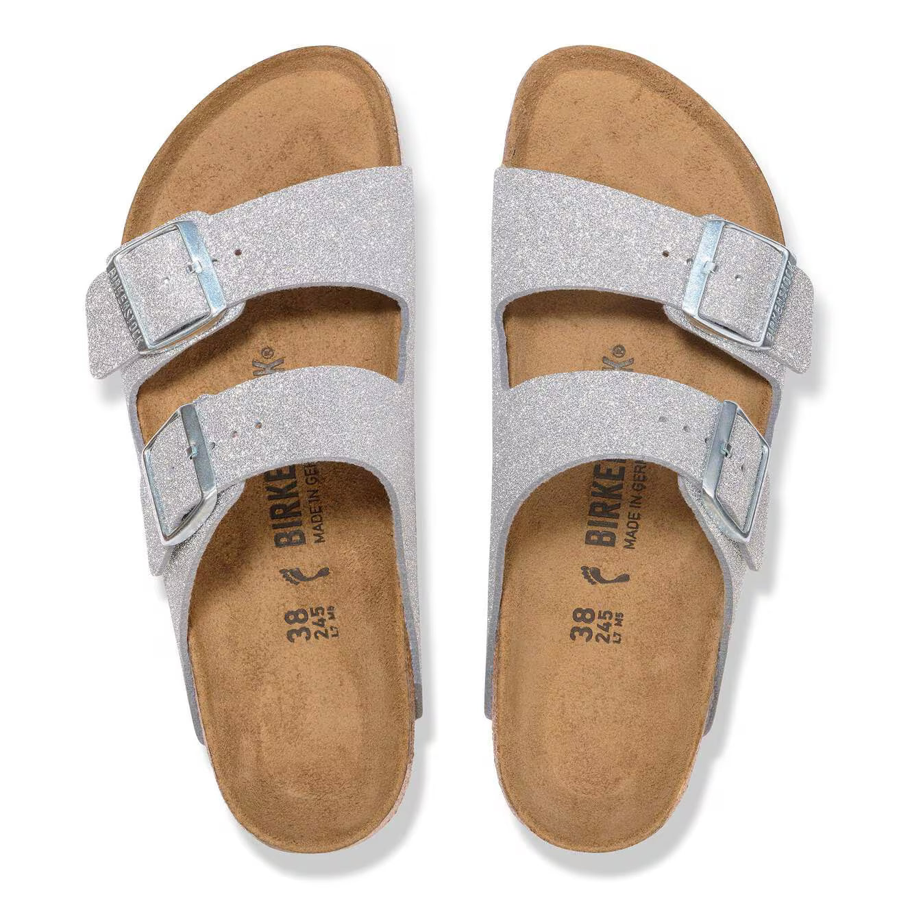 Birkenstock Arizona Synthetics in Shiny Glitter Silver