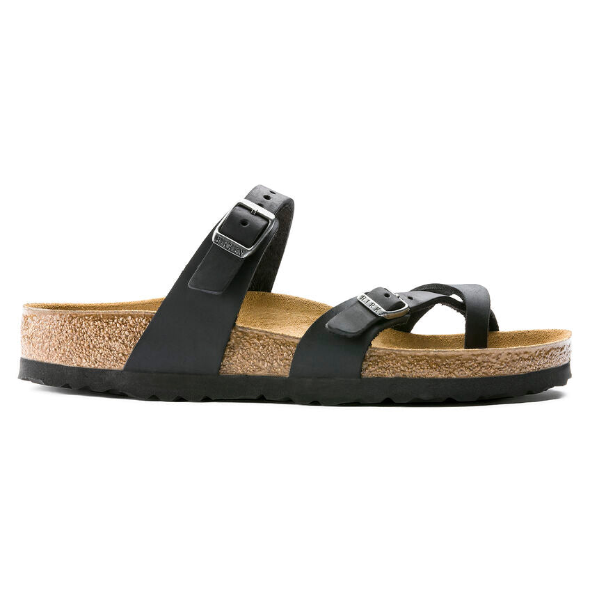 Birkenstock Mayari Oiled Leather Classic Footbed Sandal in Black Women's Footwear