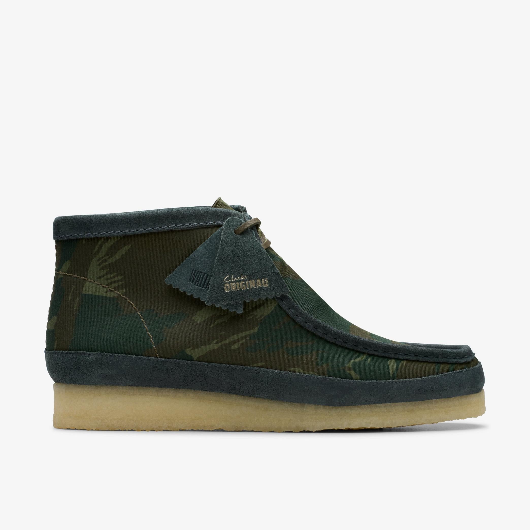 Clarks Men's Wallabee Boot in Green Camouflage Shoes