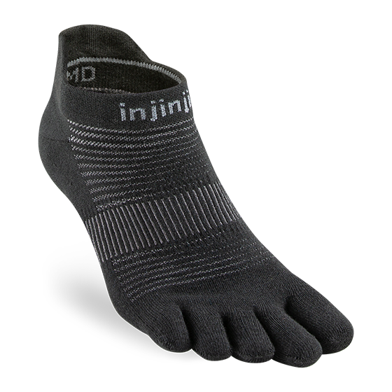 Injinji Men's Run Lightweight No-Show Ultra-Thin Cushioning in Black Socks