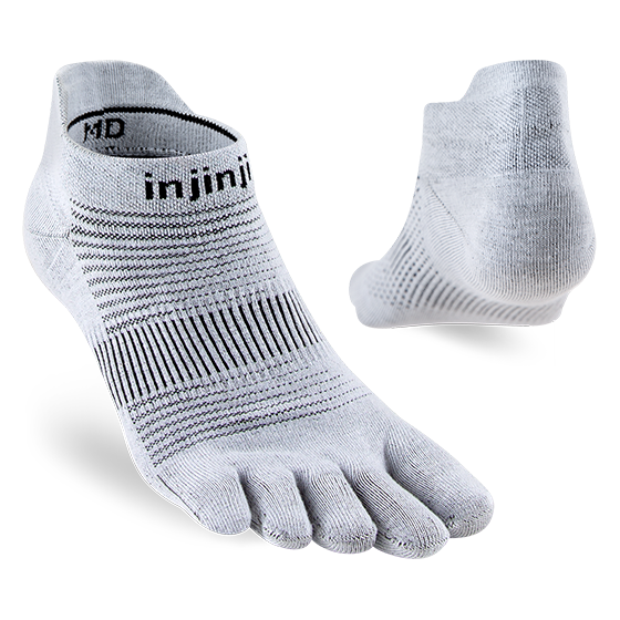 Injinji Men's Run Lightweight No-Show Ultra-Thin Cushioning in Grey Socks