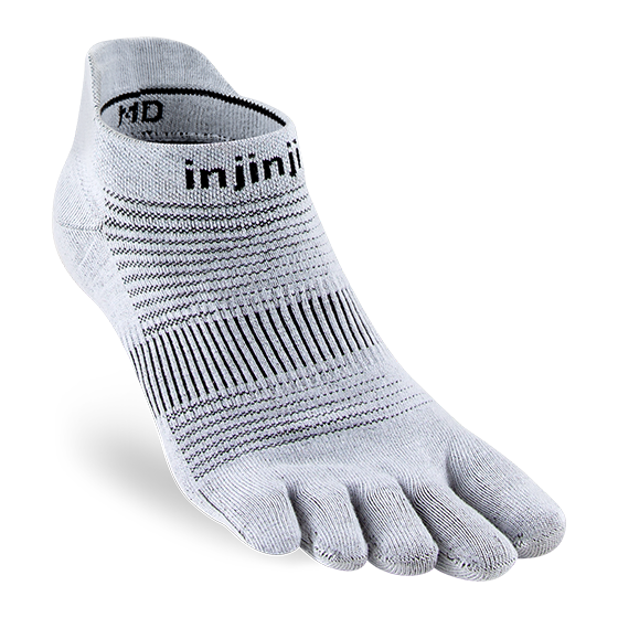 Injinji Men's Run Lightweight No-Show Ultra-Thin Cushioning in Grey Socks