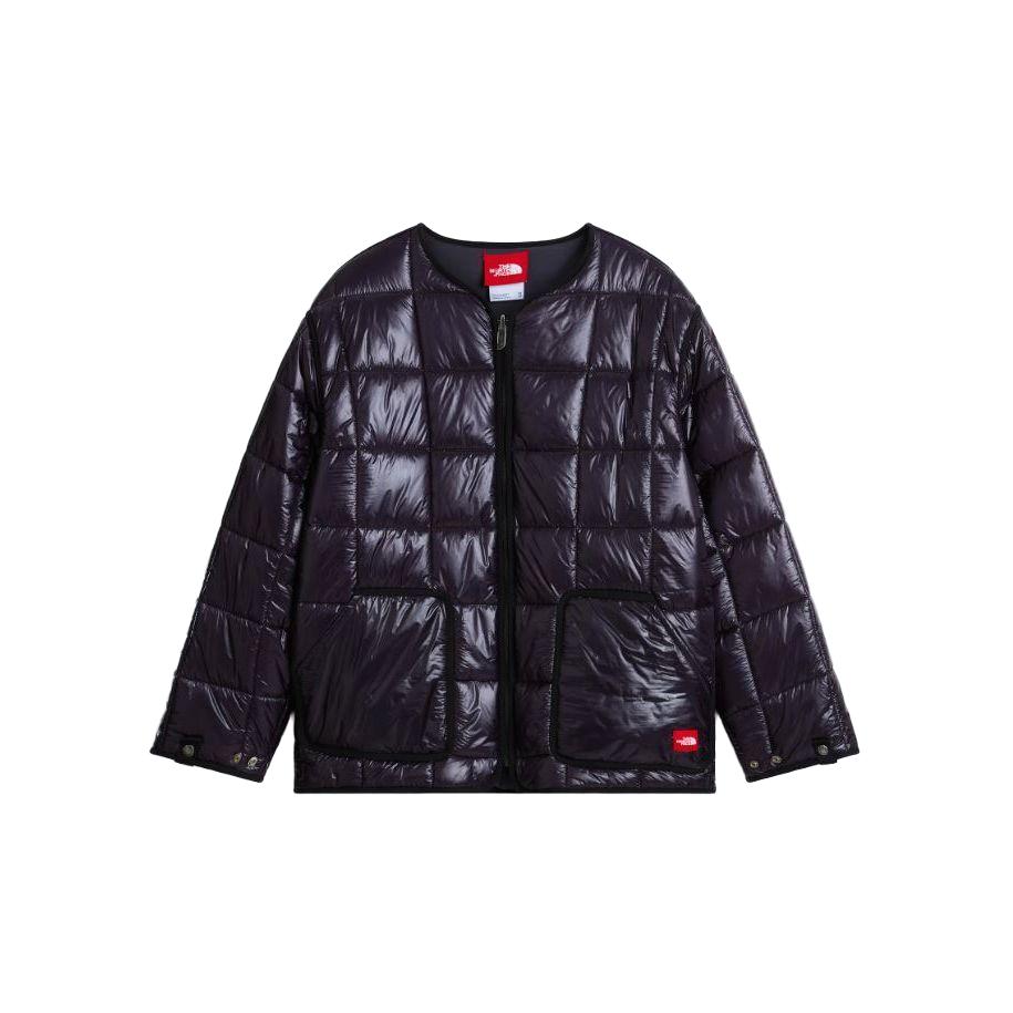 The North Face Men's Red Box reversible liner jacket in shiny black quilted ripstop with a front zip and logo patch.