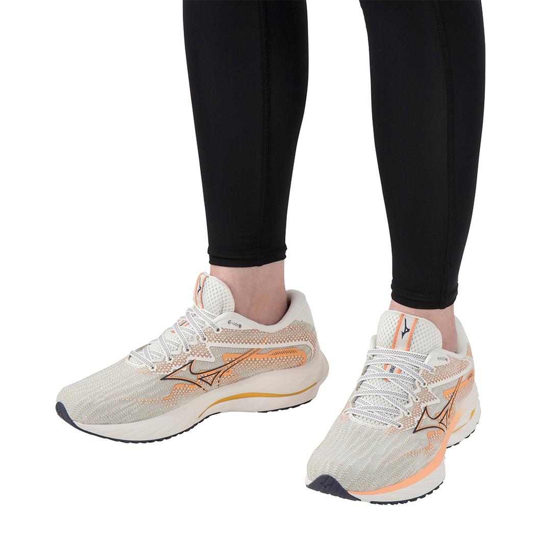 Mizuno Women's Wave Rider 27 in Snow White-NightShadow Blue Women's Footwear