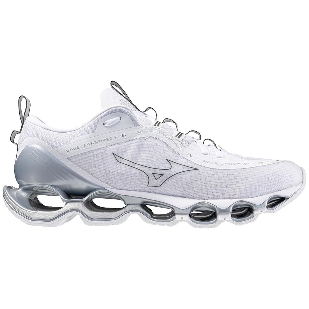 Mizuno Women's Wave Prophecy 13 in White Metallic Grey Women's Footwear