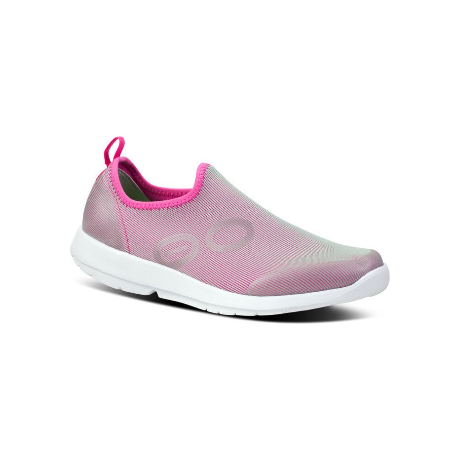OOFOS Women's OOmg Sport Low Shoe in White/Fuschia Women's Footwear