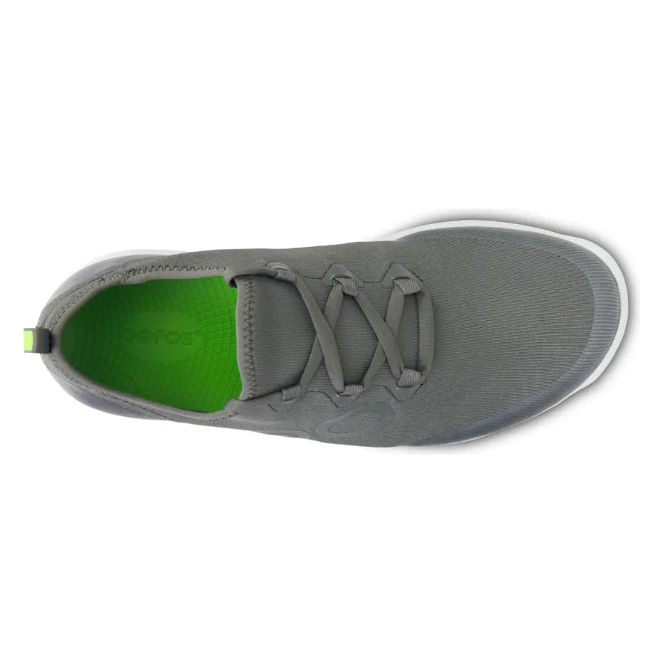 OOFOS Men's OOmg Sport LS Low Shoe in White and Olive Men's Footwear