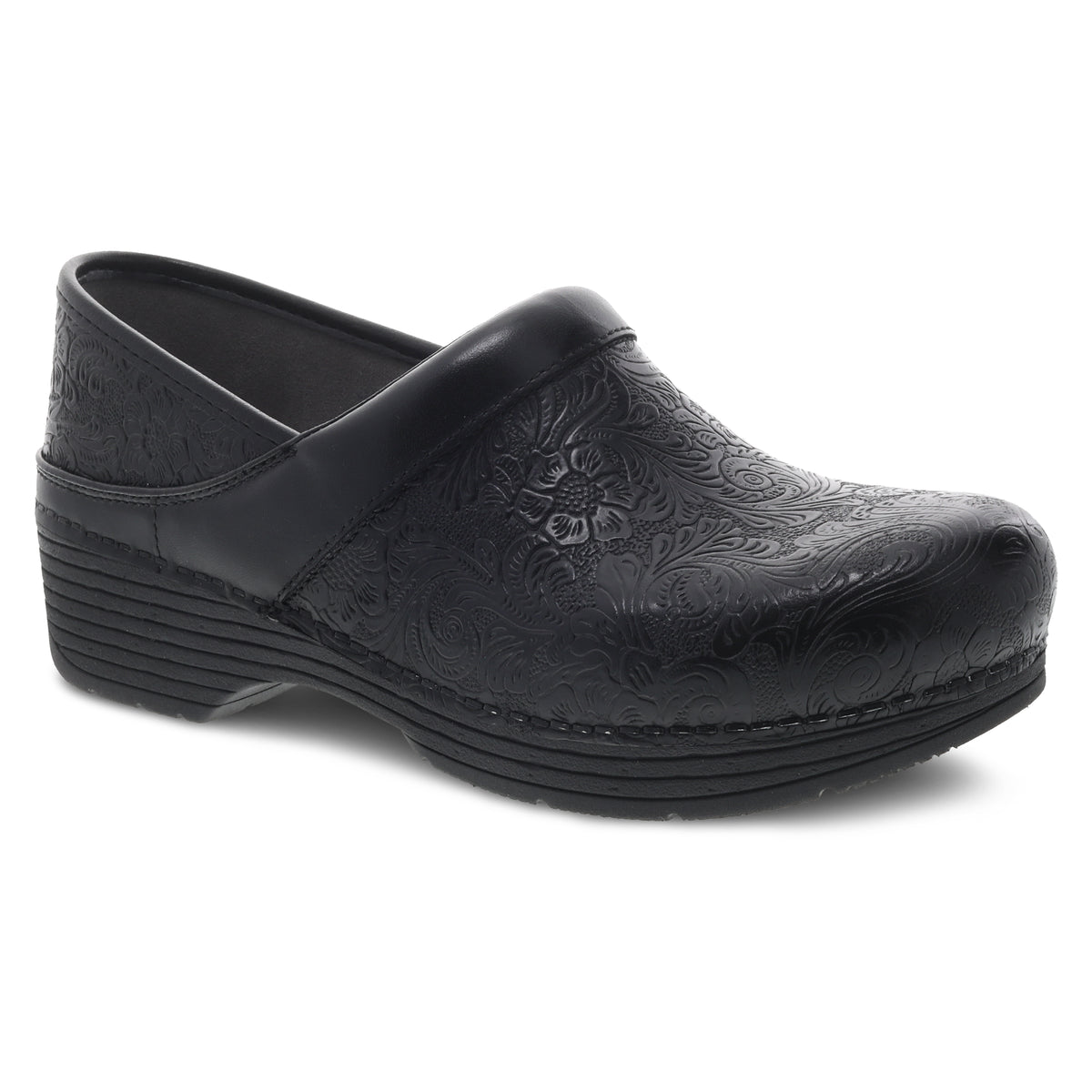 Dansko LT Professional Clog in Black Floral Tooled Women's Footwear