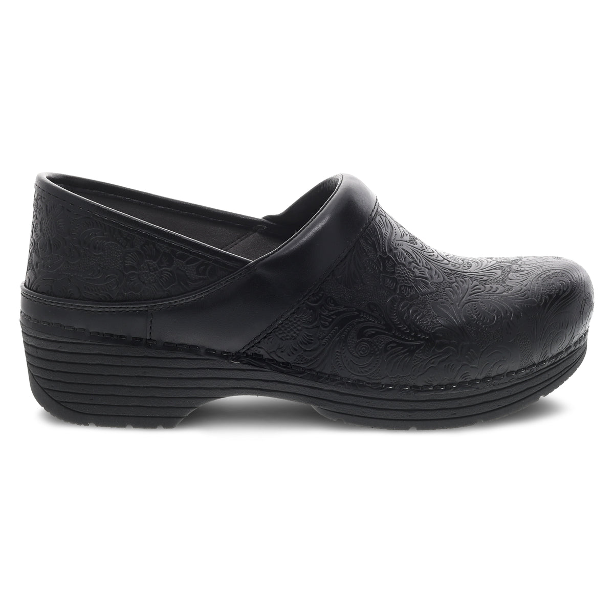 Dansko LT Professional Clog in Black Floral Tooled Women's Footwear